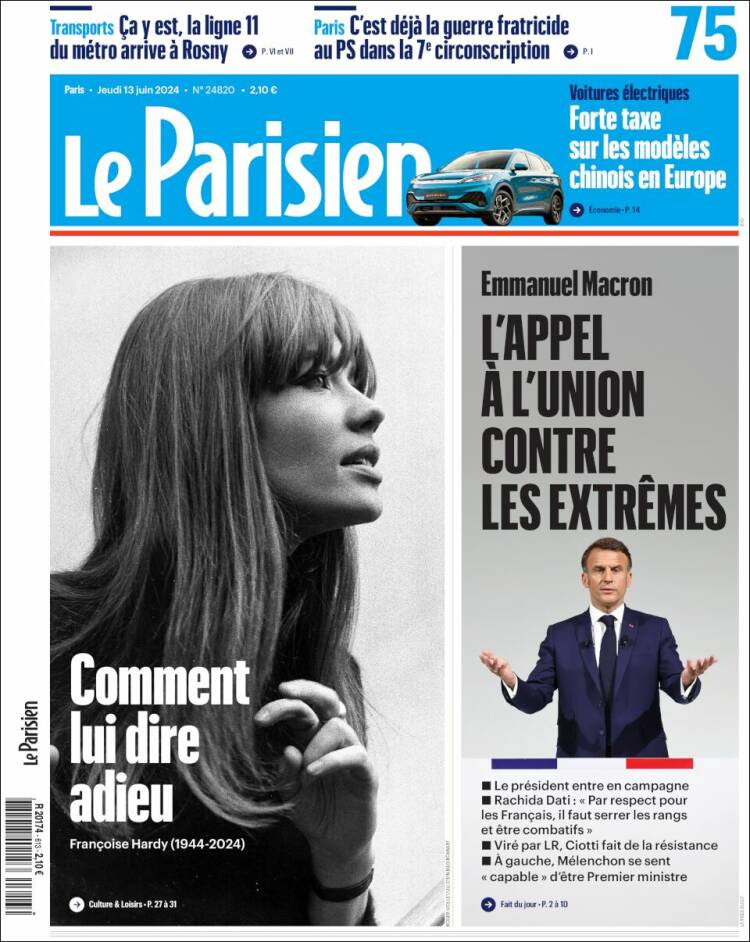 Portada de Le Parisien (Francia)