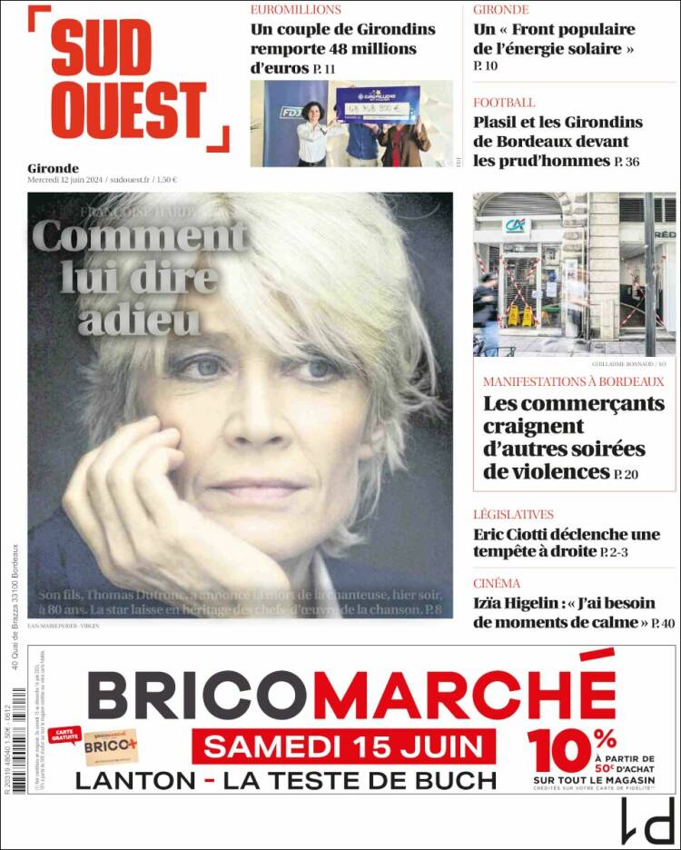 Portada de Sud Ouest (Francia)