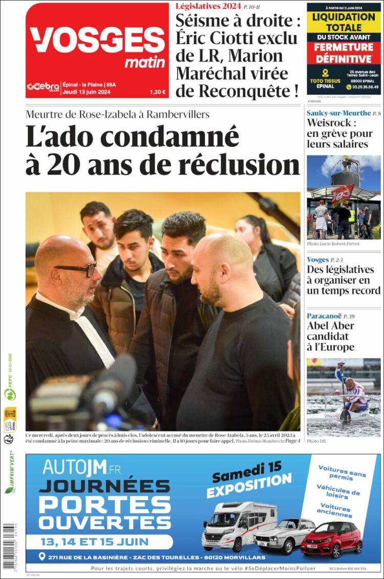 Portada de Vosges Matin (Francia)