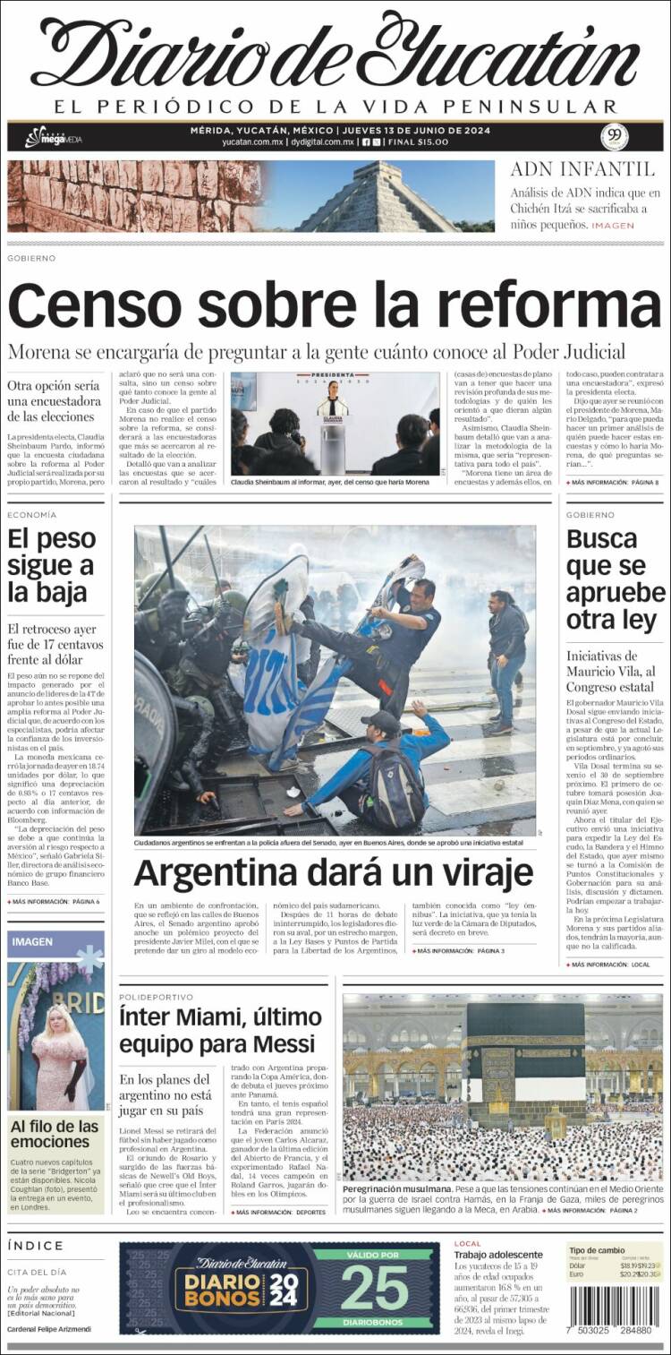 Portada de Diario de Yucatán (M&eacute;xico)