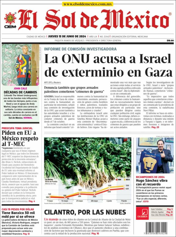 Portada de El Sol de México (M&eacute;xico)