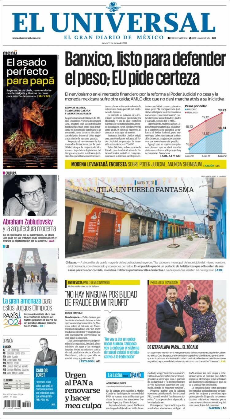 Portada de El Universal (M&eacute;xico)