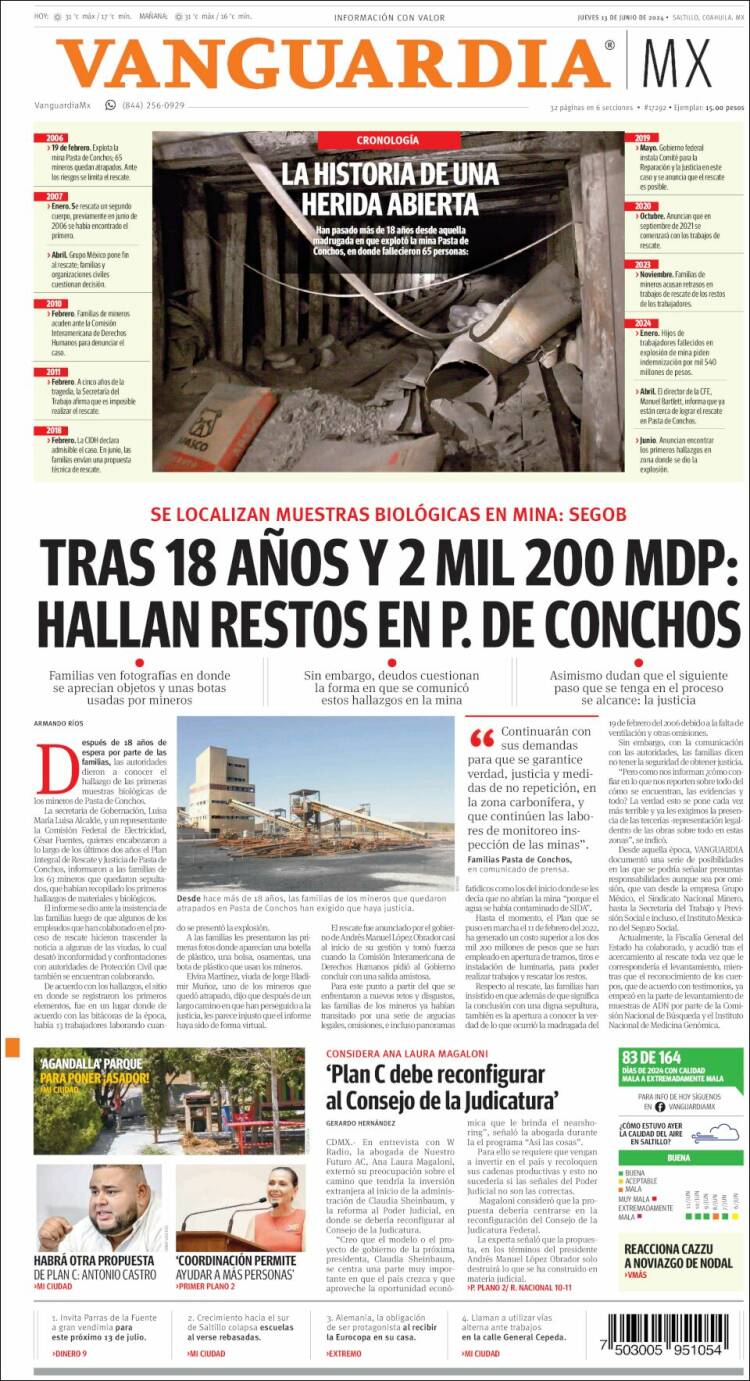 Portada de Vanguardia (M&eacute;xico)