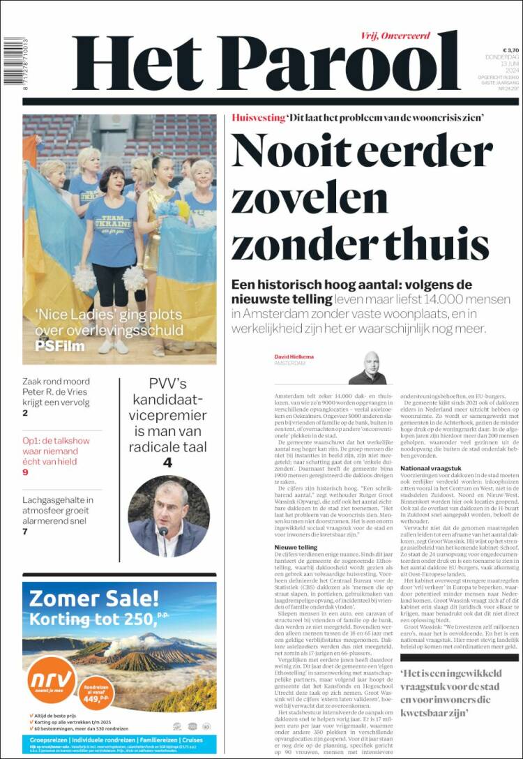 Portada de Het Parool (Pa&iacute;ses Bajos)