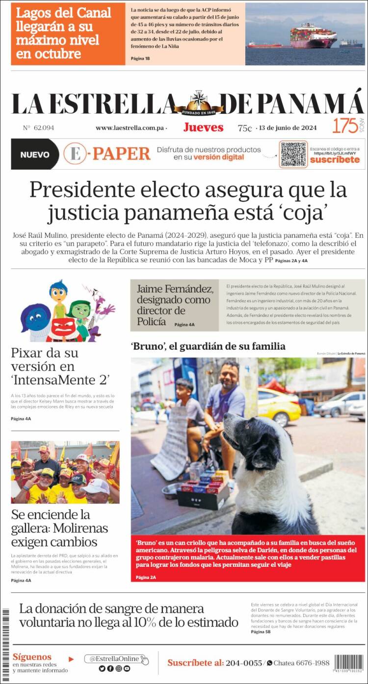 Portada de La Estrella de Panamá (Panam&aacute;)