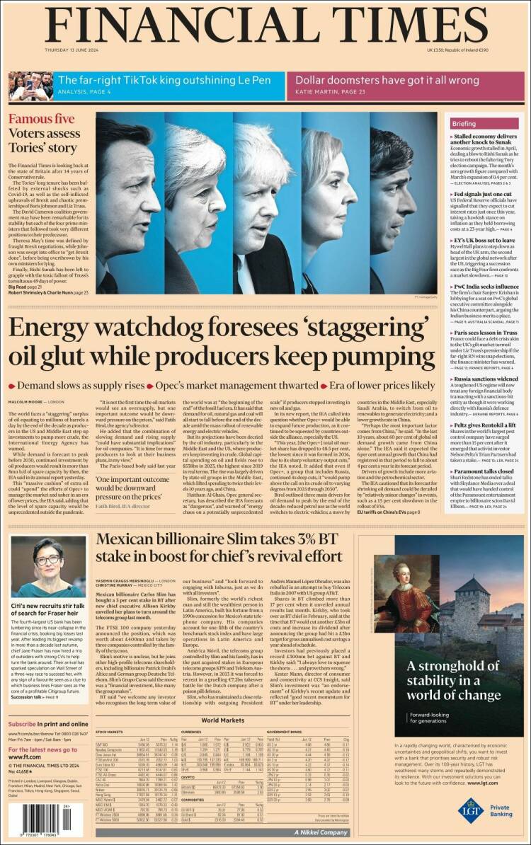 Portada de Financial Times (Reino Unido)