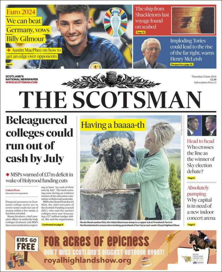 Portada de The Scotsman (Reino Unido)
