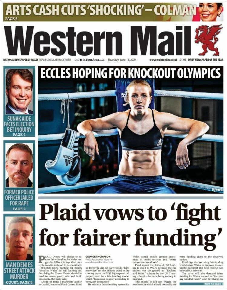 Portada de Western Mail (Reino Unido)
