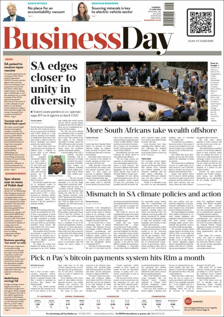 Portada de Business Day (Sud&aacute;frica)