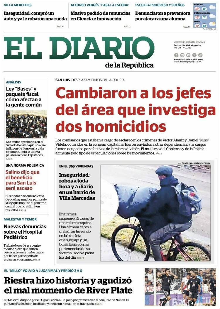 Portada de Diario de la República (Argentina)