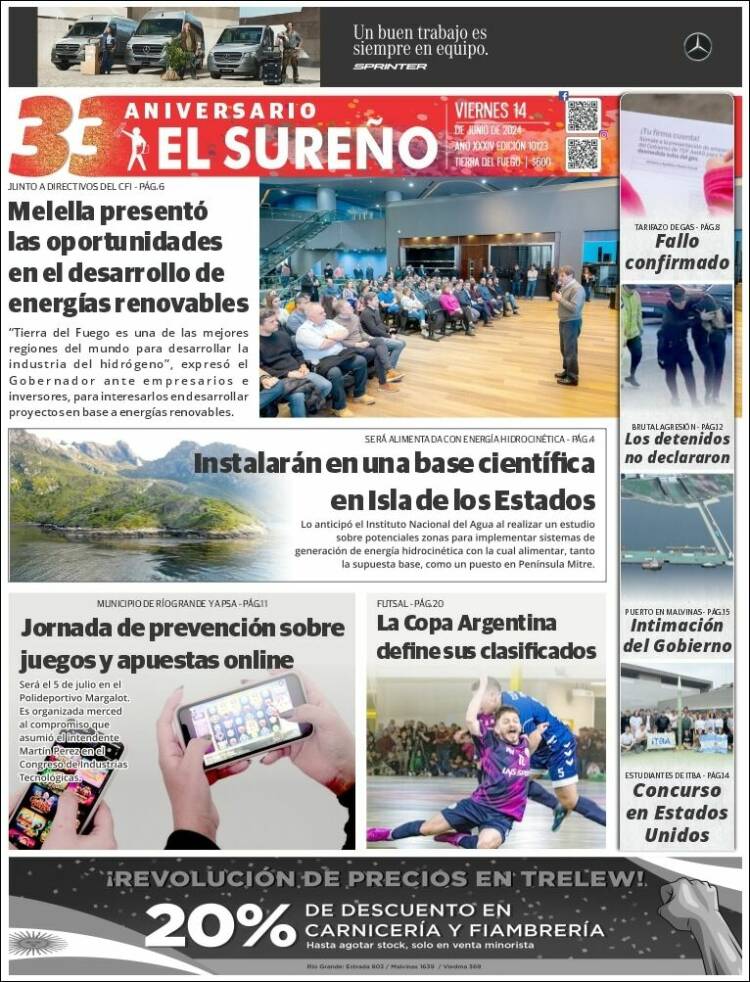Portada de Diario El Sureño (Argentina)