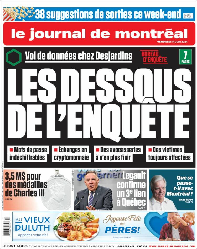 Portada de Le Journal de Montréal (Canadá)