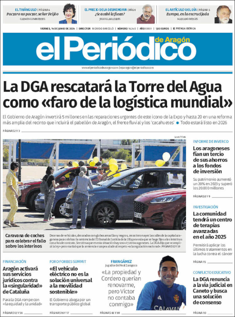 Portada de El Periódico de Aragón (España)