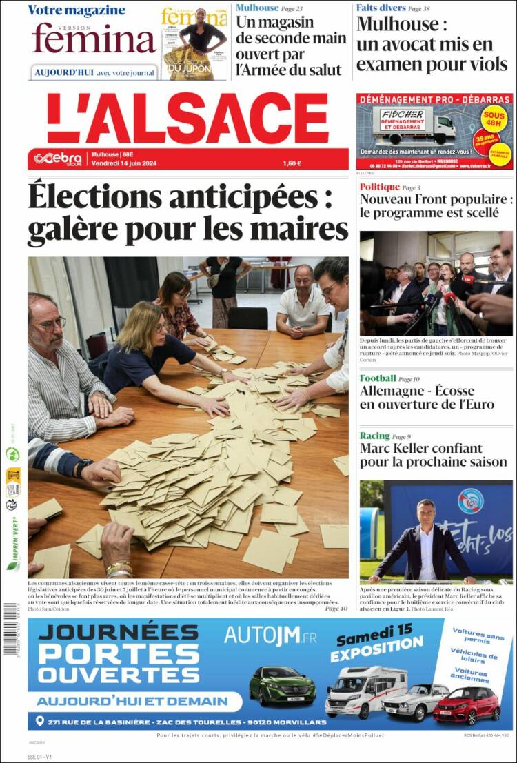 Portada de Journal L'Alsace (Francia)
