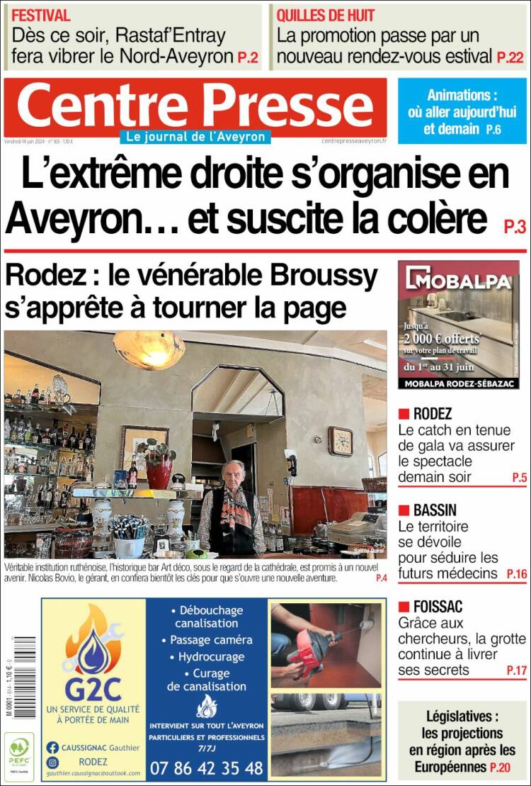 Portada de Centre Presse (Francia)