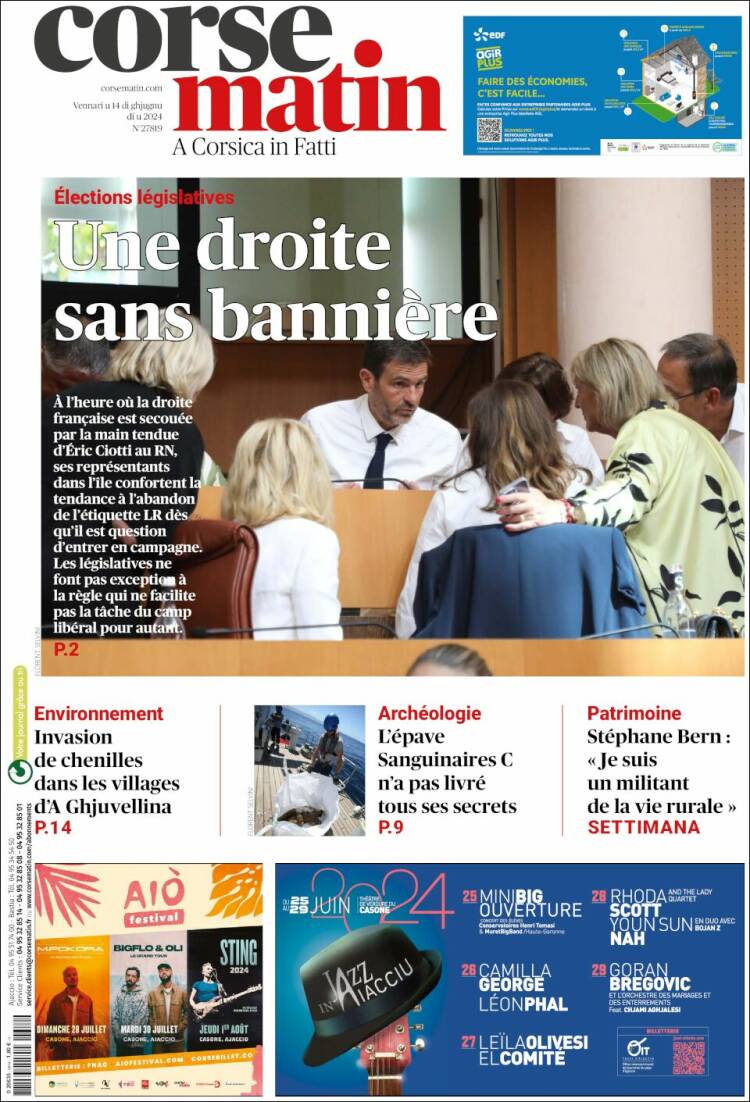 Portada de Corse-Matin (Francia)