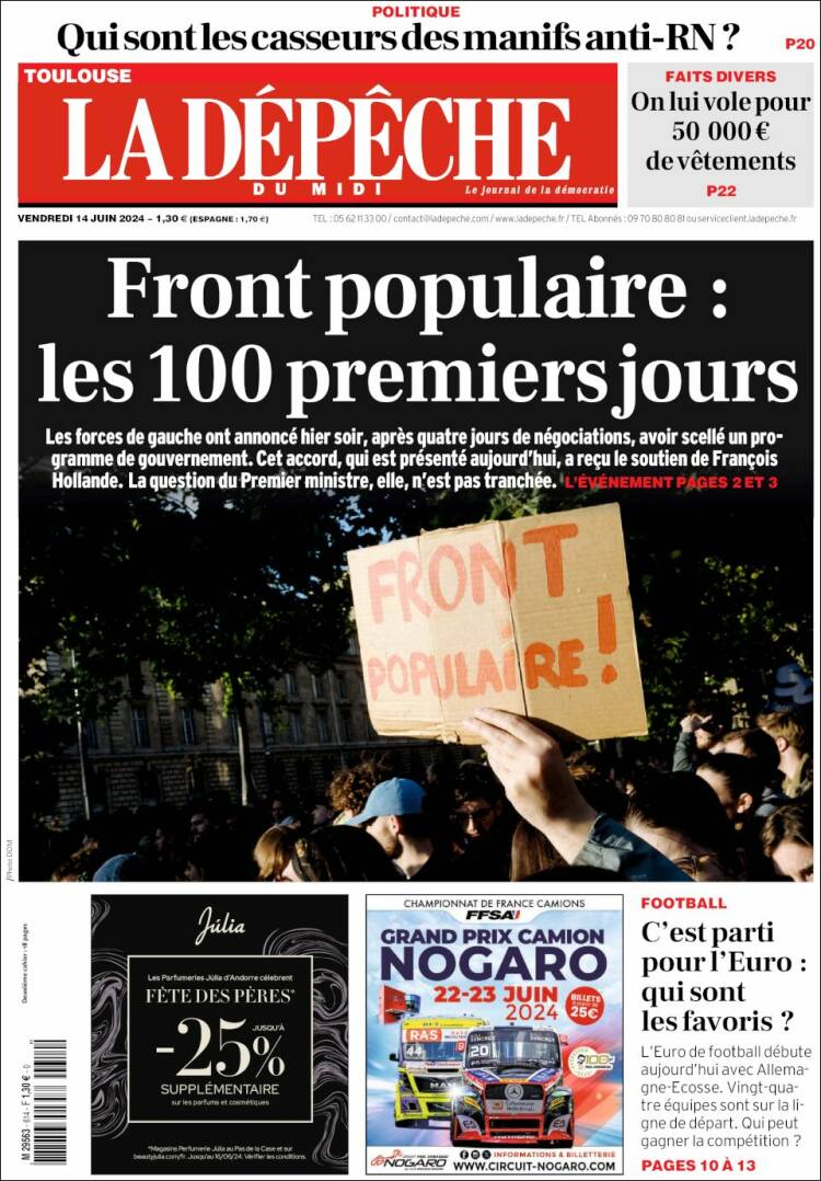 Portada de La Dépêche du Midi (Francia)