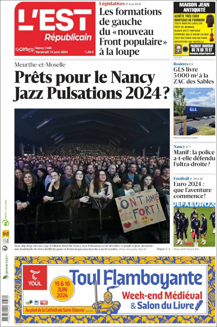 Portada de L'Est Republicain (Francia)