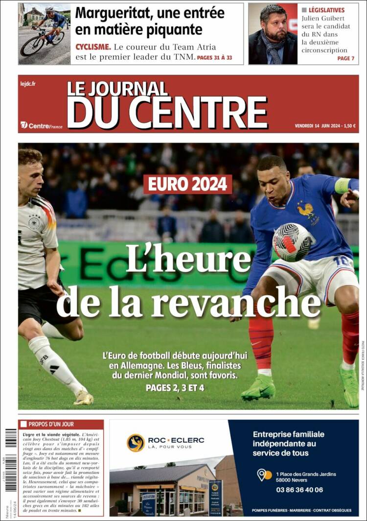 Portada de Le Journal du Centre (Francia)