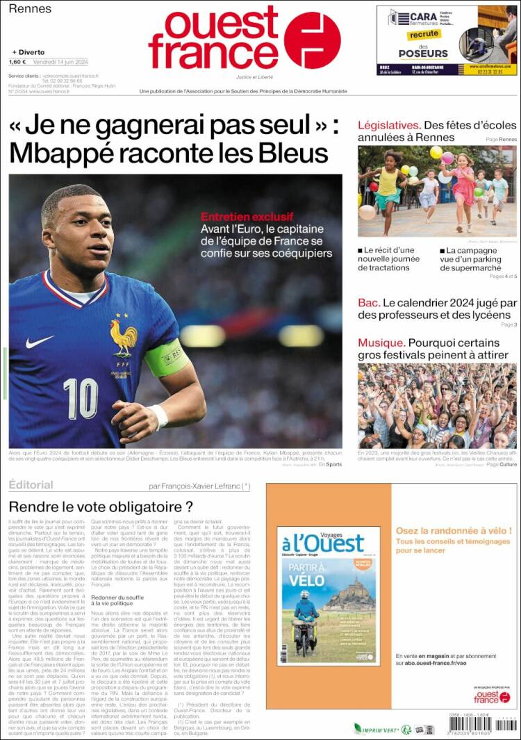 Portada de Ouest France (Francia)