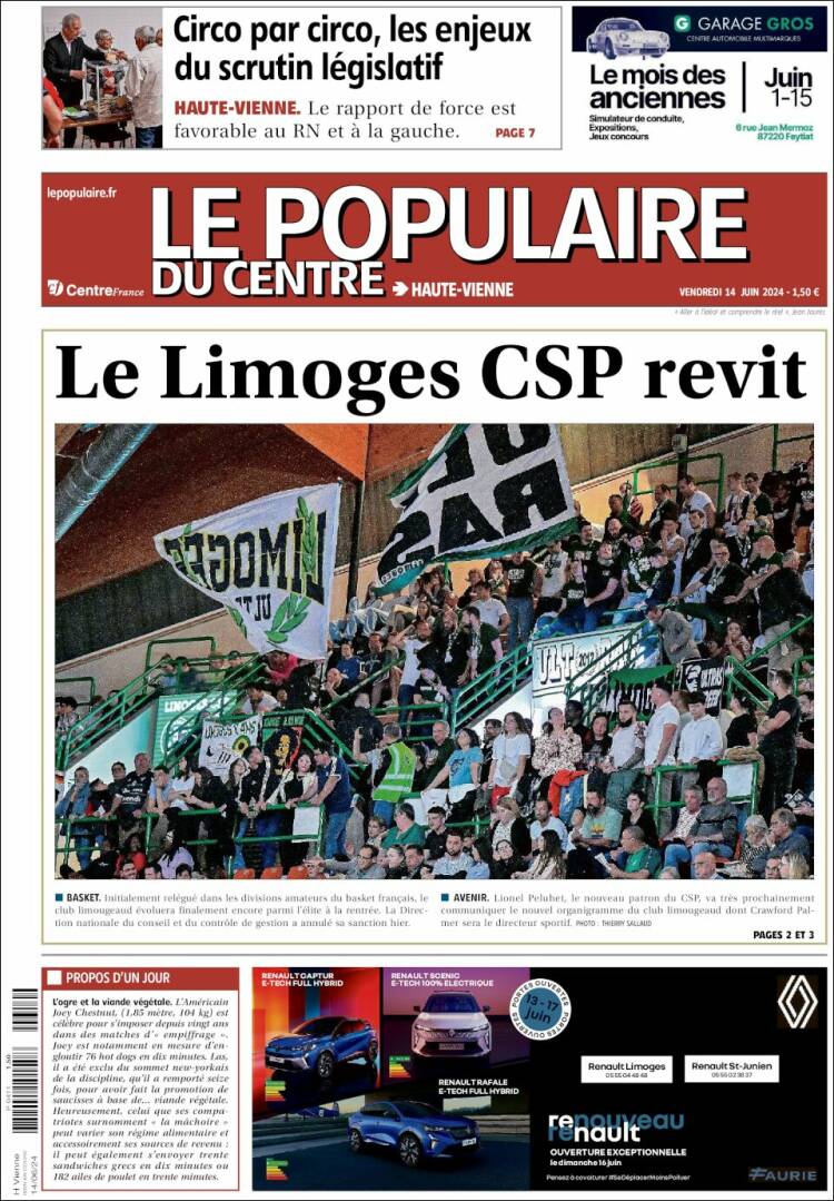 Portada de Le Populaire du Centre (Francia)