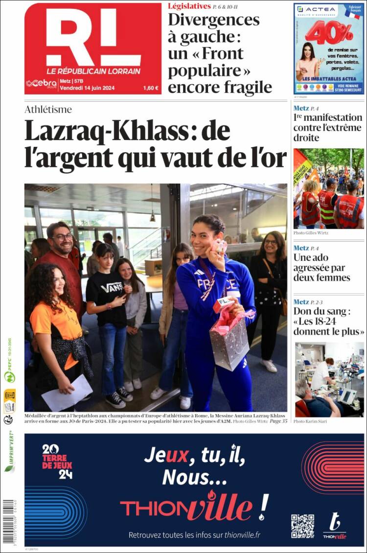 Portada de Le Republicain Lorrain (Francia)