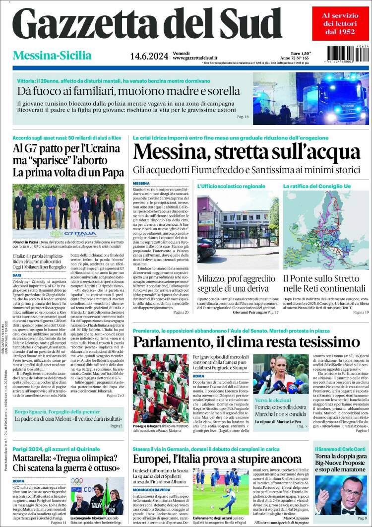 Portada de Gazzetta del Sud (Italia)