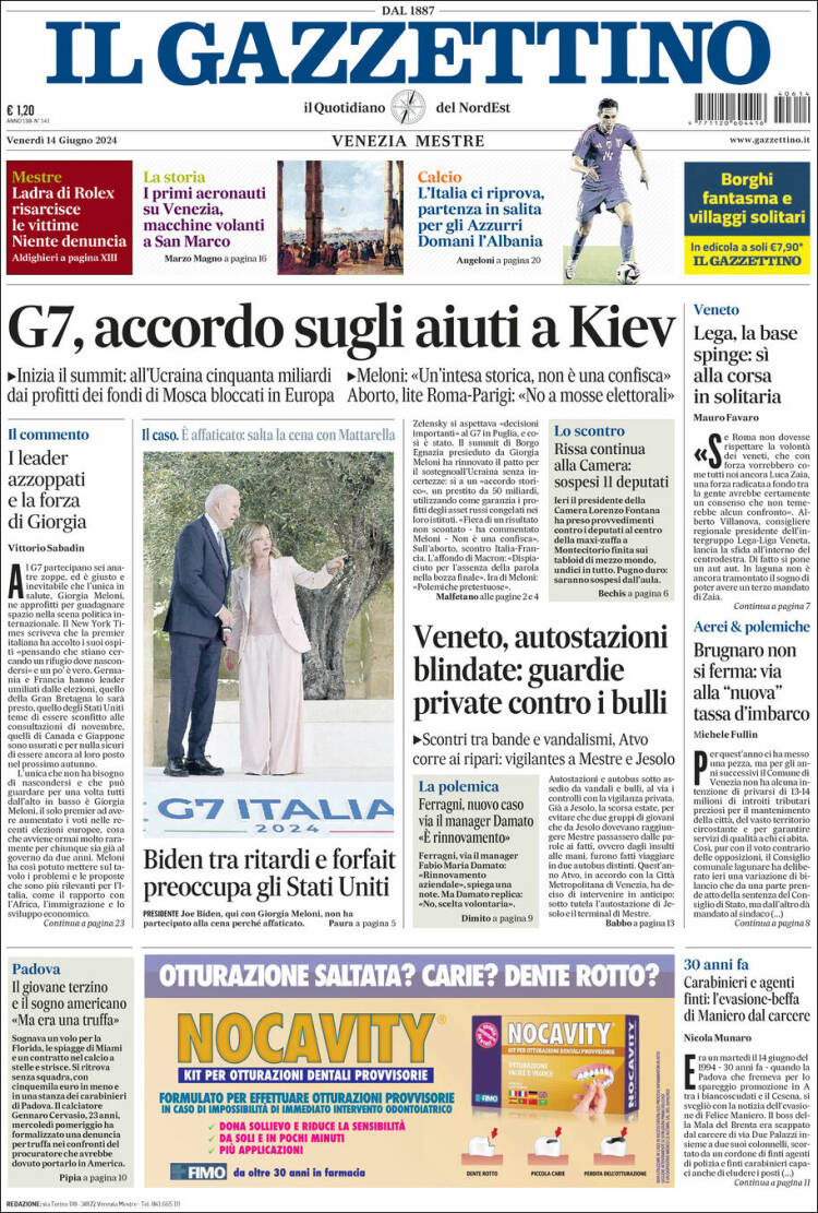 Portada de Il Gazzettino (Italia)