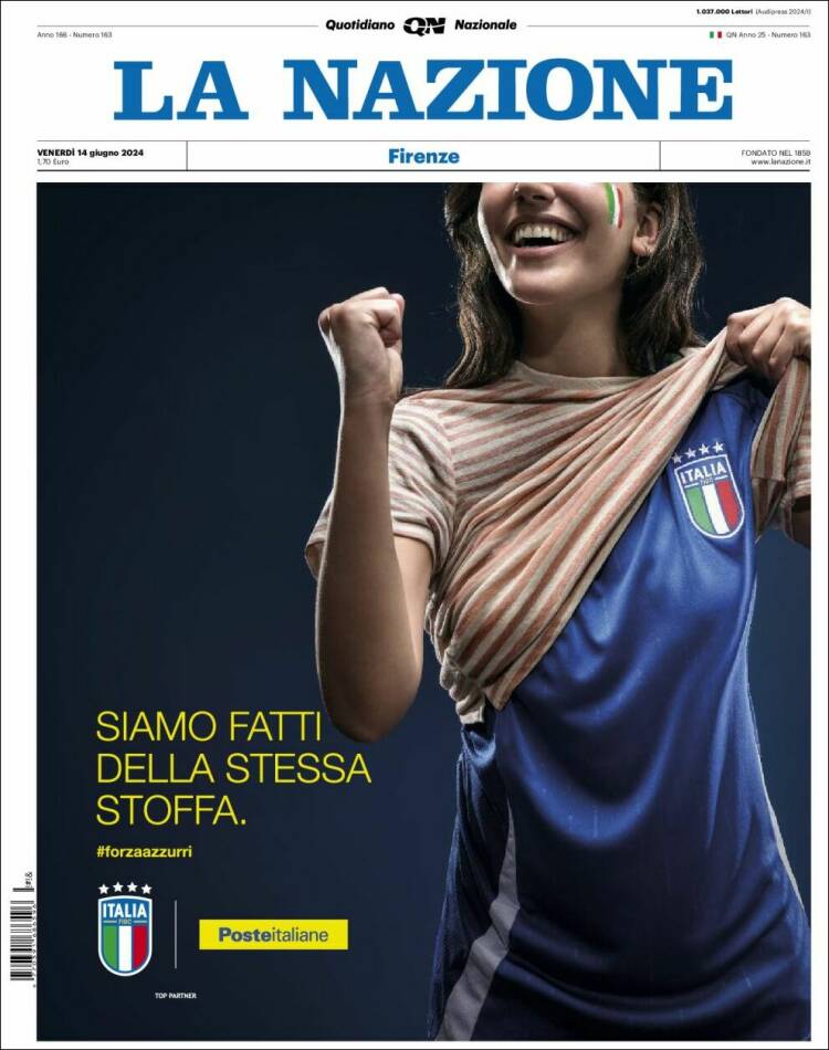 Portada de La Nazione (Italia)