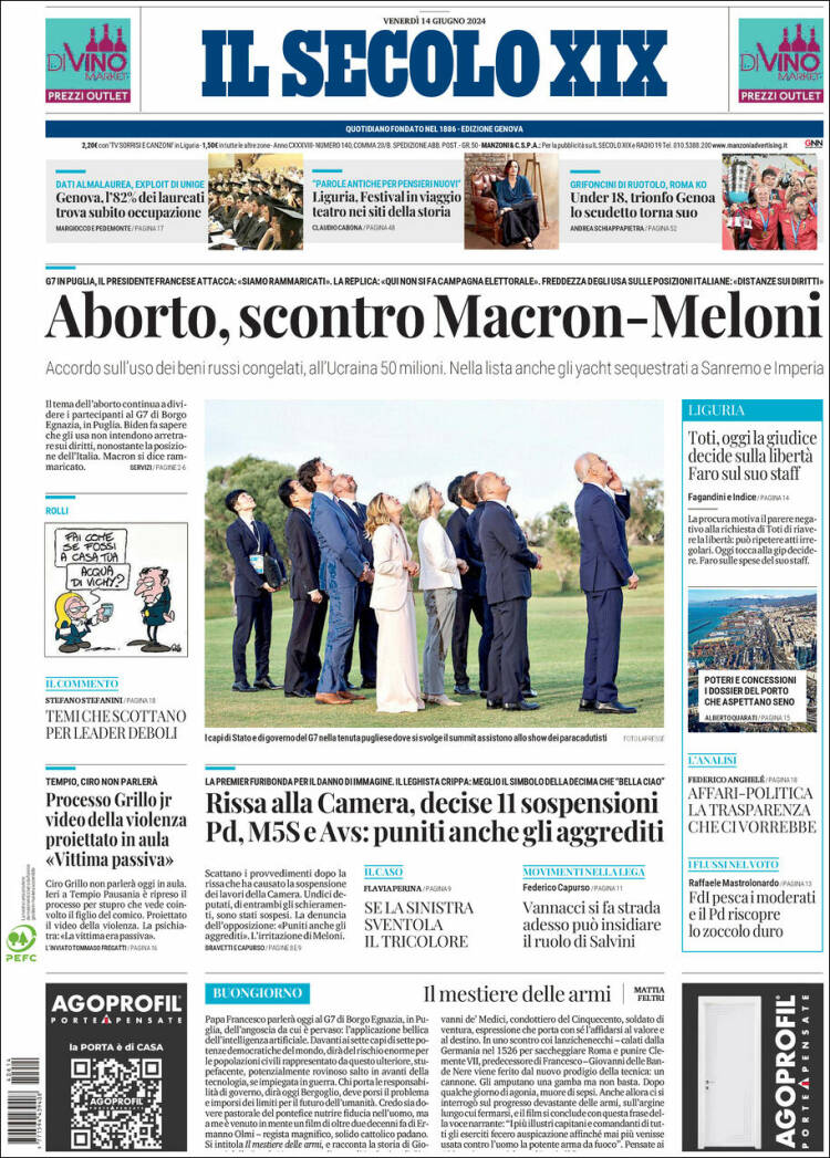 Portada de Il Secolo XIX (Italia)
