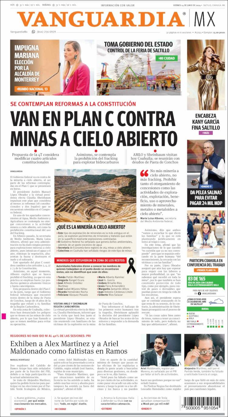 Portada de Vanguardia (M&eacute;xico)