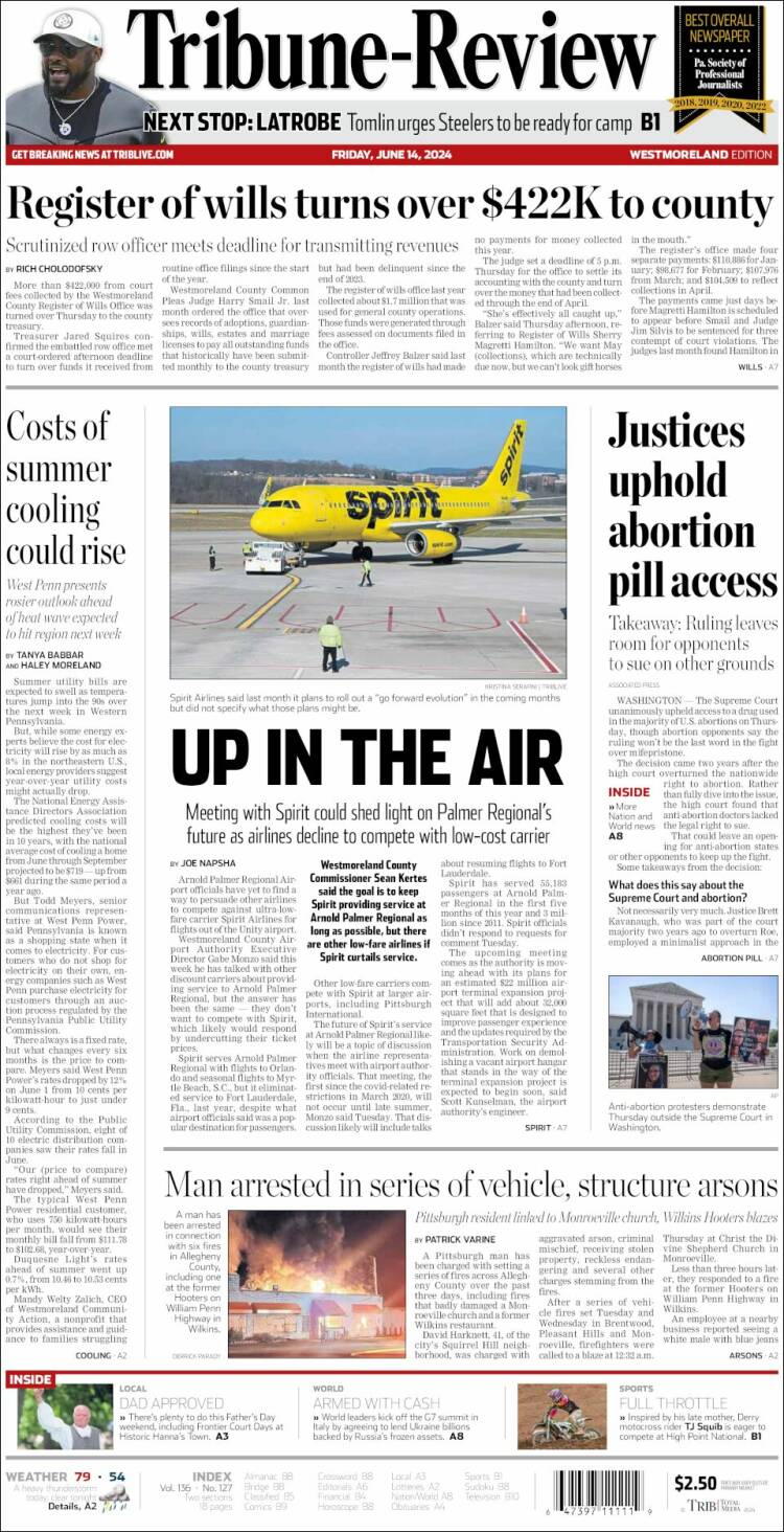 Portada de Tribune-Review (USA)