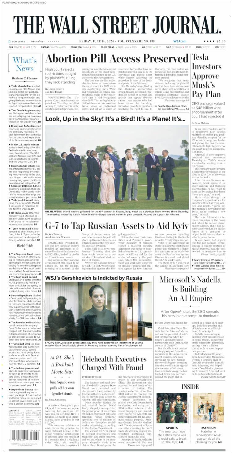 Portada de Wall Street Journal (USA)