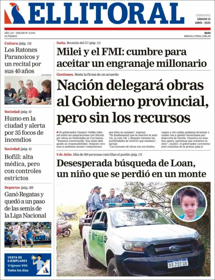 Portada de El Litoral Corrientes (Argentina)