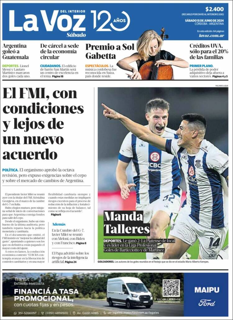 Portada de La Voz del Interior (Argentina)