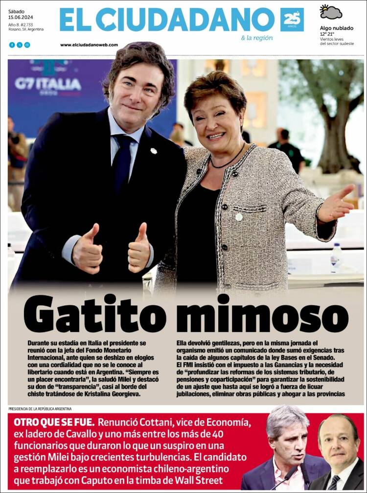 Portada de Diario El Ciudadano (Argentina)