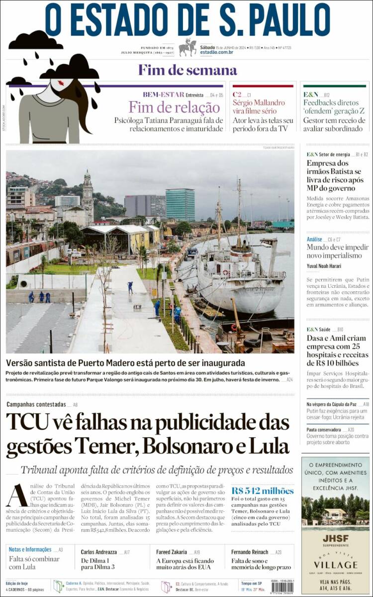 Portada de O Estado de São Paulo (Brasil)