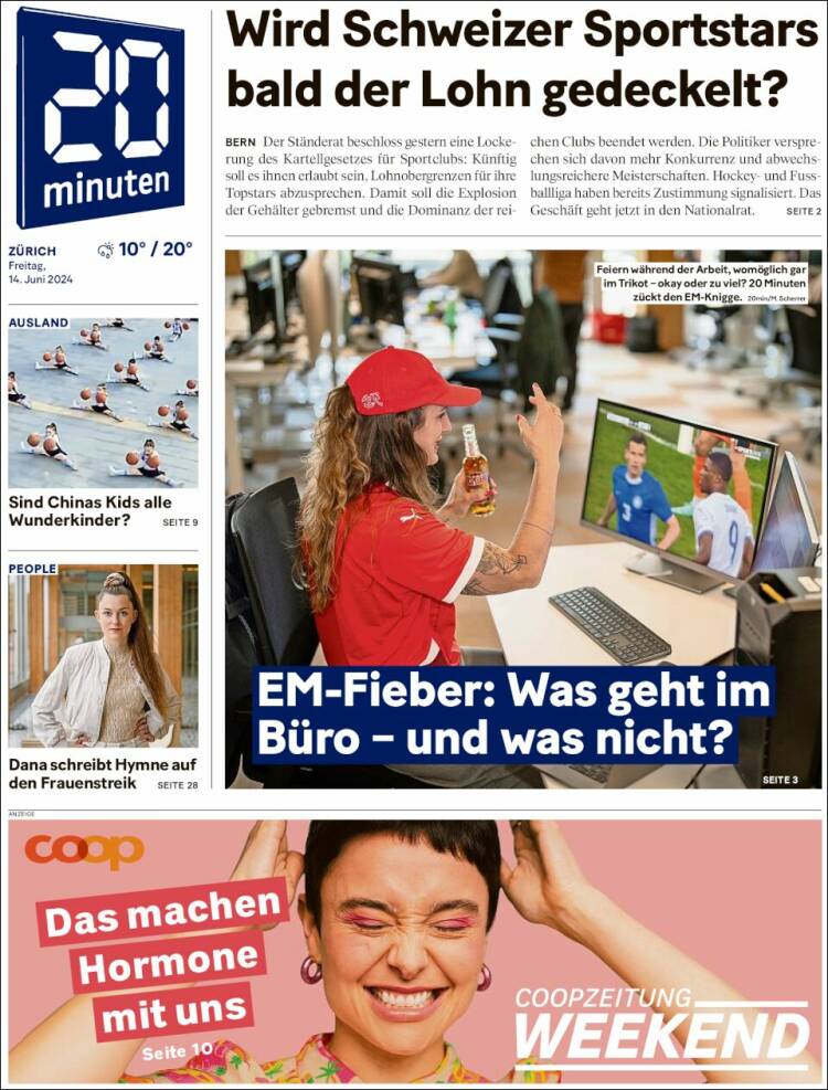 Portada de 20Minuten - Zürich (Suiza)