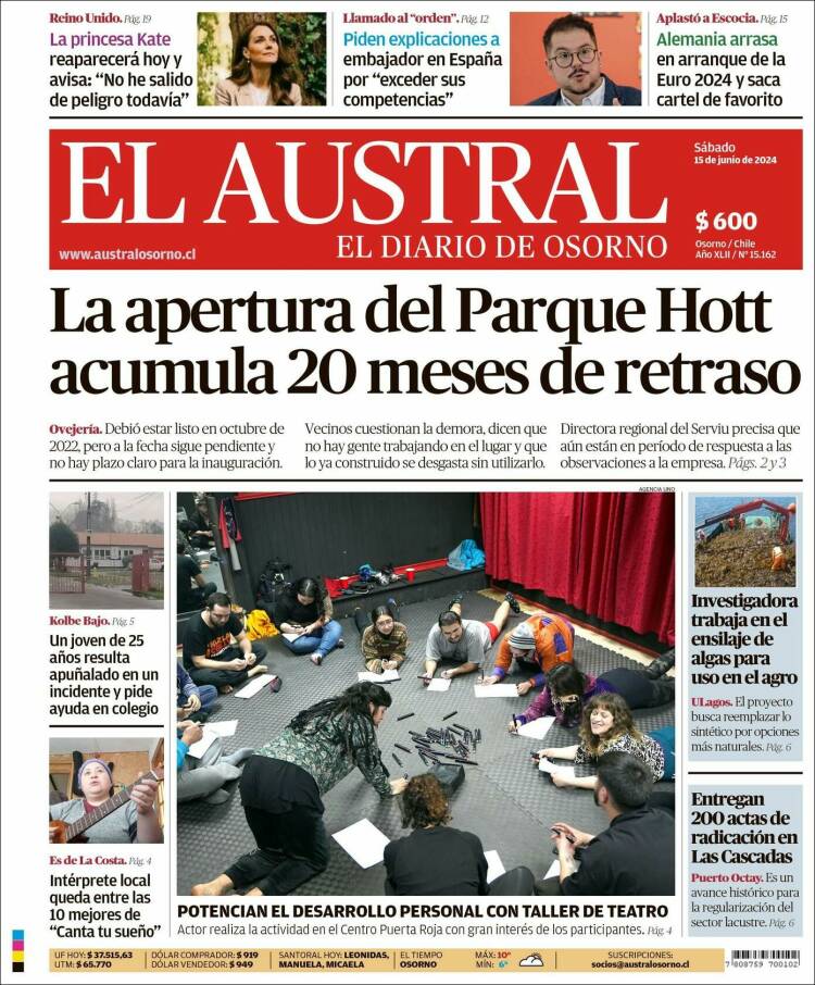 Portada de El Austral de Osorno (Chile)