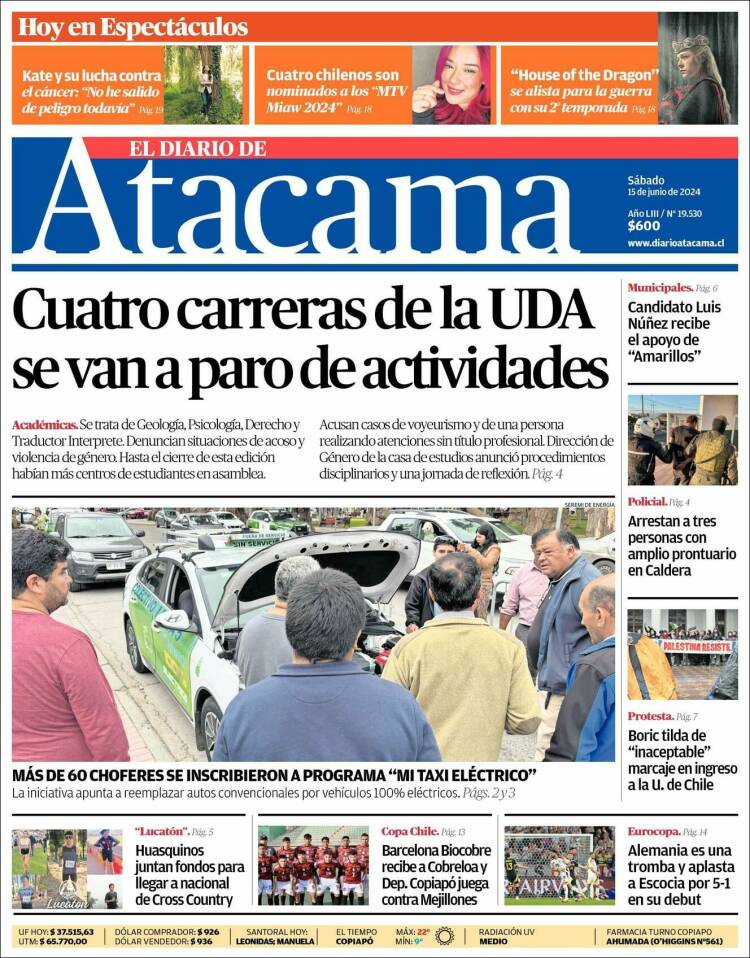 Portada de Diario de Atacama (Chile)