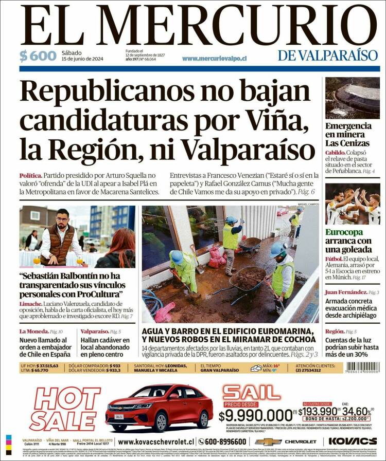 Portada de Mercurio de Valparaiso (Chile)