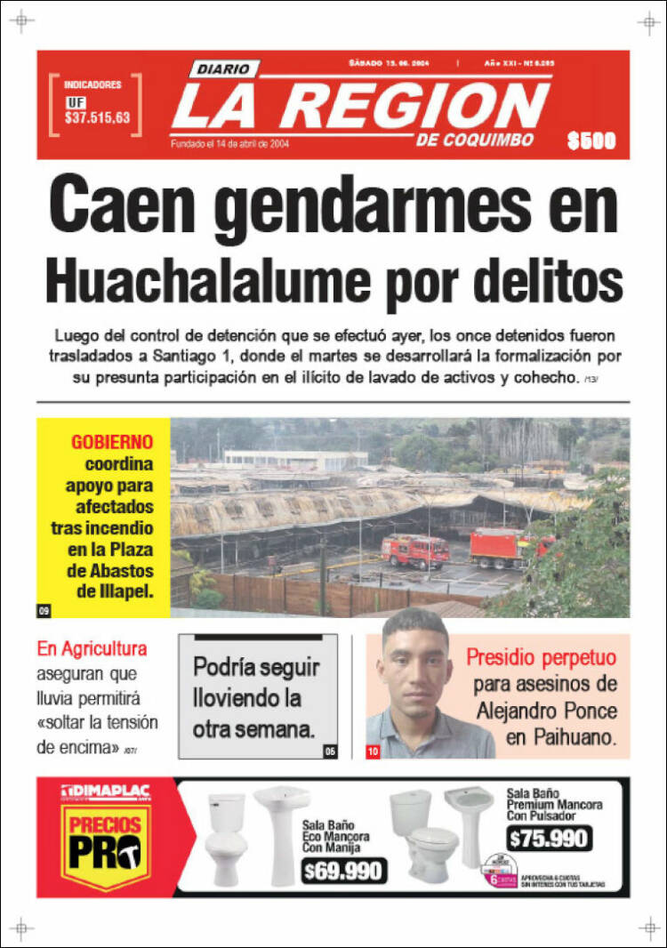 Portada de Diario La Región de Coquimbo (Chile)