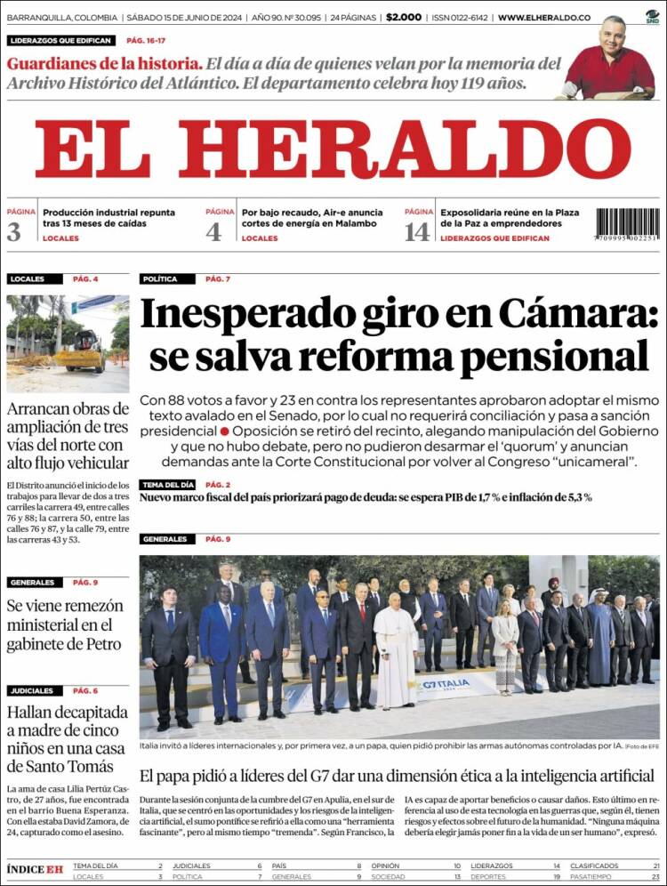 Portada de El Heraldo (Colombia)