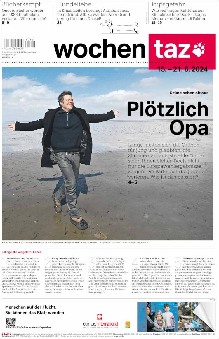 Portada de Die Tageszeitung (Alemania)
