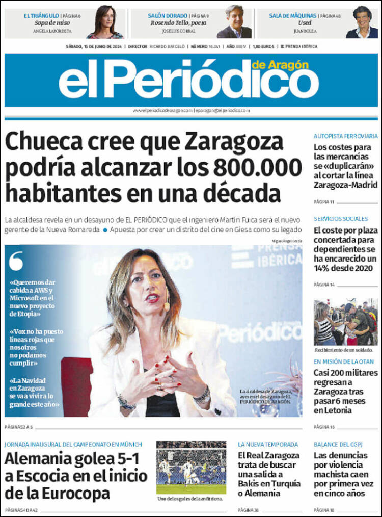Portada de El Periódico de Aragón (España)
