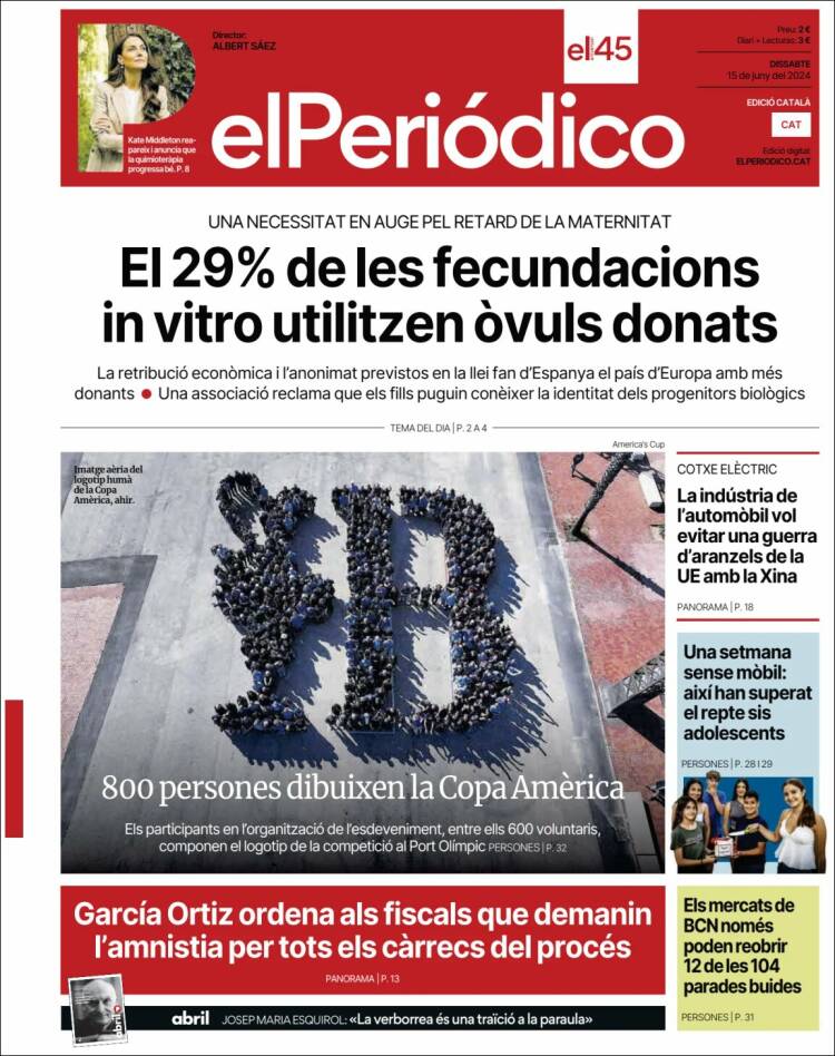 Portada de El Periódico de Catalunya (España)