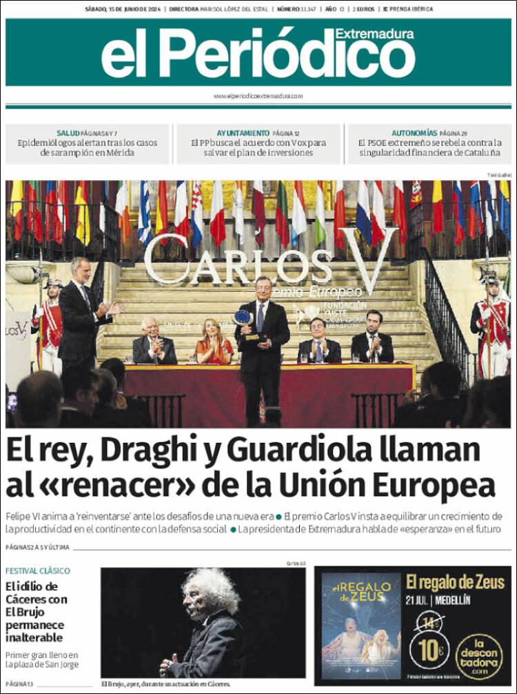 Portada de El Periódico de Extremadura (España)
