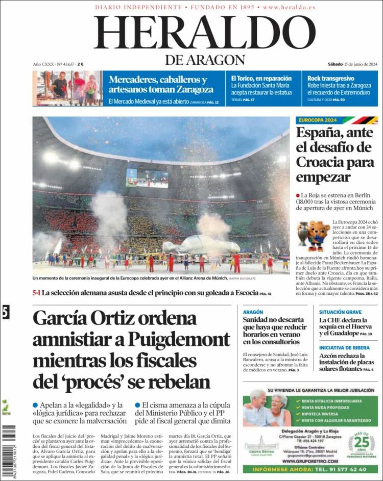 Portada de Heraldo de Aragón (España)