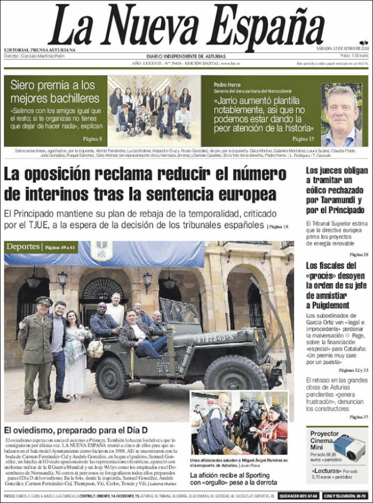 Portada de La Nueva España (España)