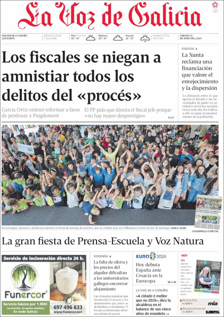 Portada de La Voz de Galicia (España)